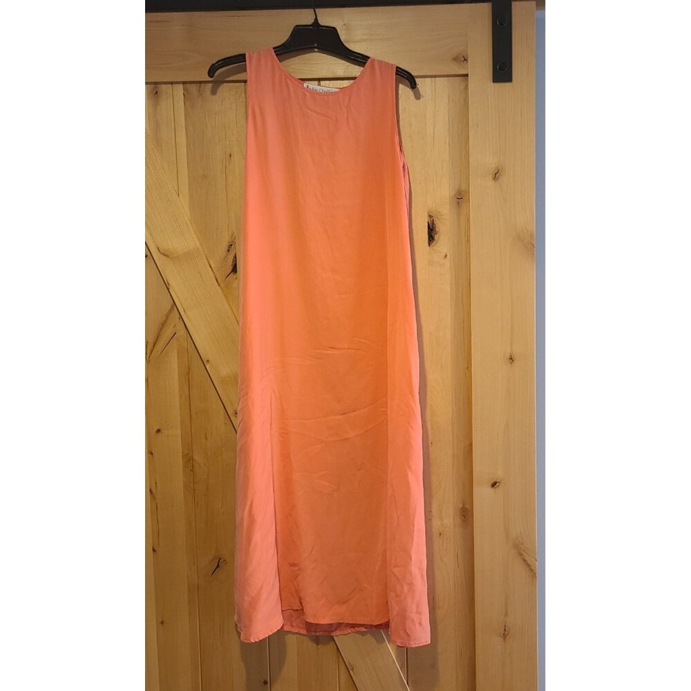 Eileen Fisher Dress Sz S 100% Silk Orange Sleeveless Maxi Length Flowy Chalkey